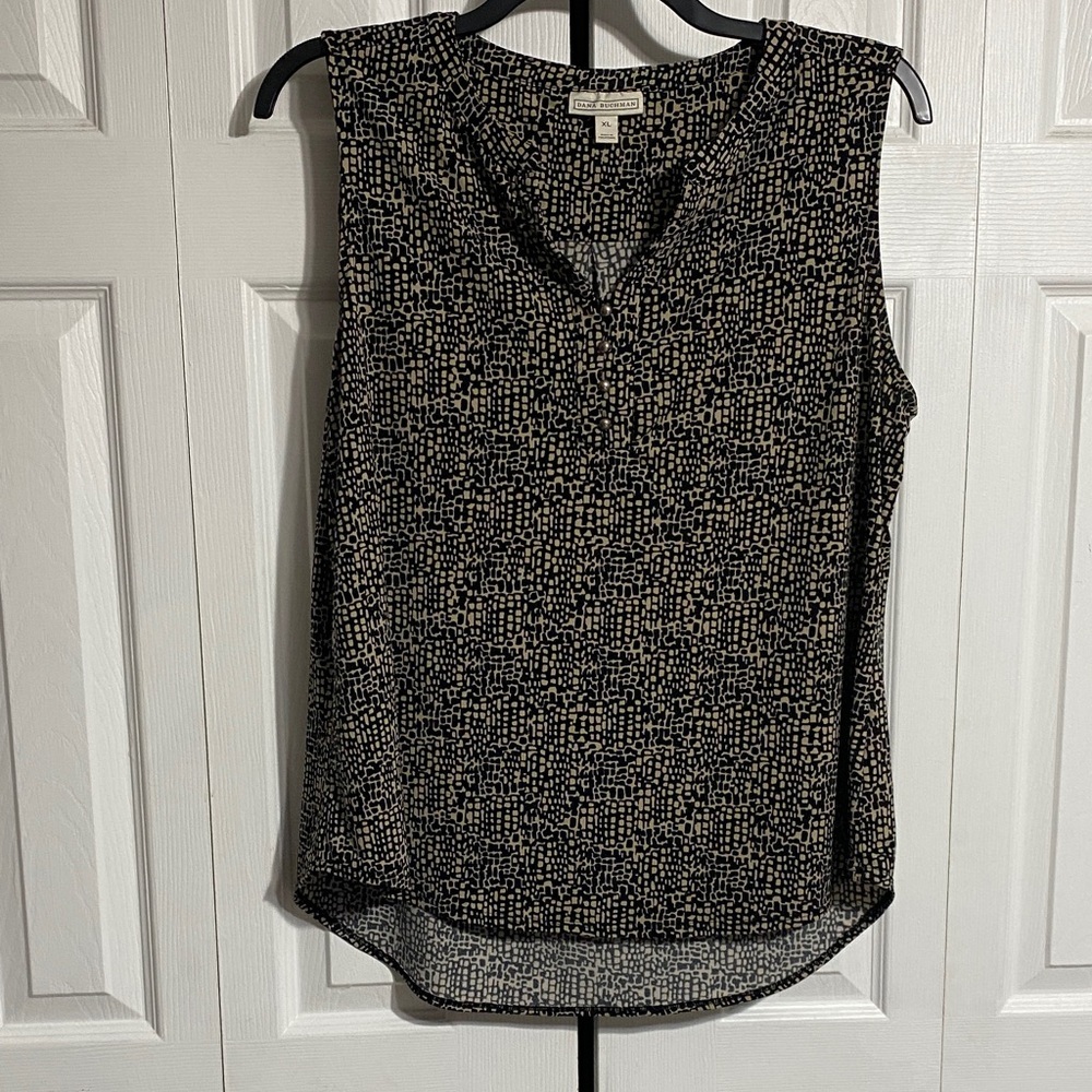 Dana Buchman tan & black sleeveless blouse top shirt size XL